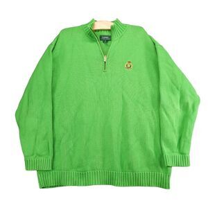 Lauren Ralph Lauren Mens Designer Sweater Size XL Green 1/4 Zip Pullover Logo
